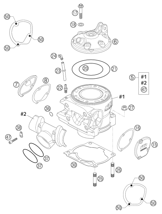 Sprängskiss: Cylinder, Cylinder Head – KTM 250 SX 2004