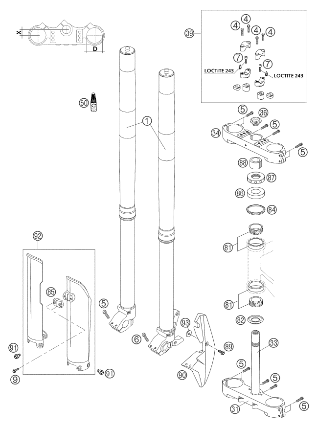 Sprängskiss: Front Fork, Triple Clamp – KTM 660 SUPERMOTO FACTORY REPL. 03