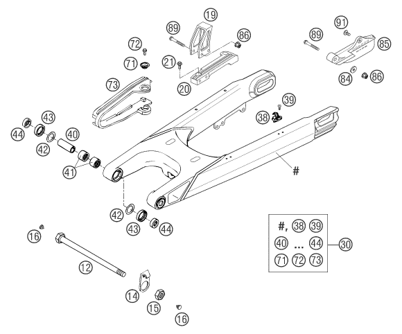 Sprängskiss: Swing Arm – KTM 660 SUPERMOTO FACTORY REPL. 03