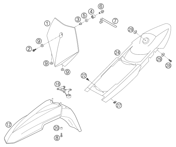 Sprängskiss: Mask, Fenders – KTM 660 SUPERMOTO FACTORY REPL. 03
