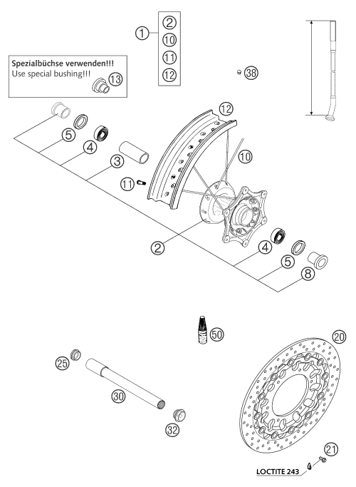 Sprängskiss: Front Wheel – KTM 660 SUPERMOTO FACTORY REPL. 03