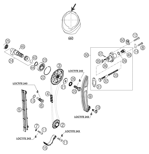 Sprängskiss: Timing Drive – KTM 660 SMS