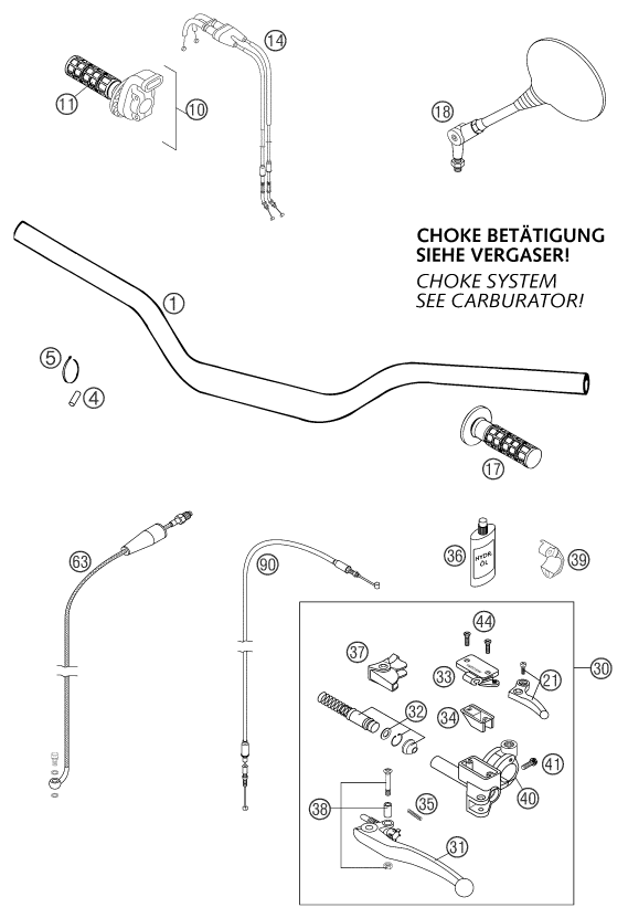 Sprängskiss: Handlebar, Controls – KTM 660 SMC 2003