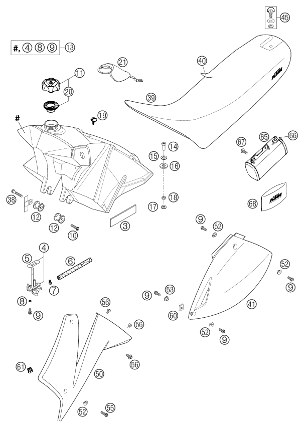 Sprängskiss: Tank, Seat – KTM 625 SXC 2003