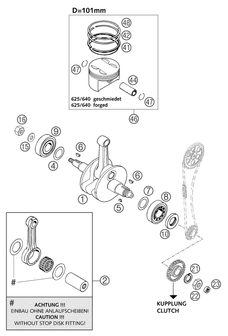 Sprängskiss: Crankshaft, Piston – KTM 640 LC4 ADVENTURE 2003