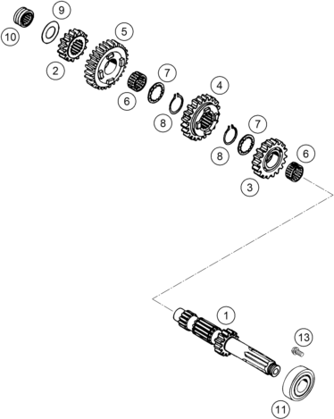 Sprängskiss: Transmission I - Main Shaft – KTM 660 RALLYE COSTUMER 2004