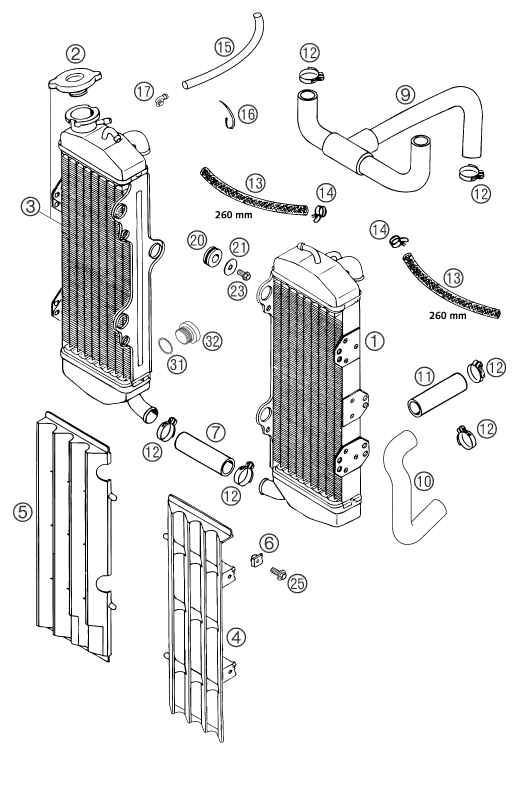 Sprängskiss: Cooling System – KTM 625 SXC 2003