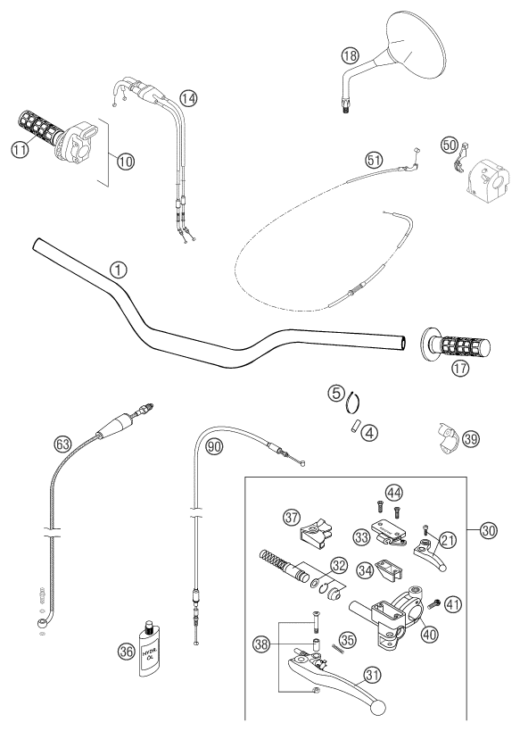 Sprängskiss: Handlebar, Controls – KTM 640 LC4 ADVENTURE 2003