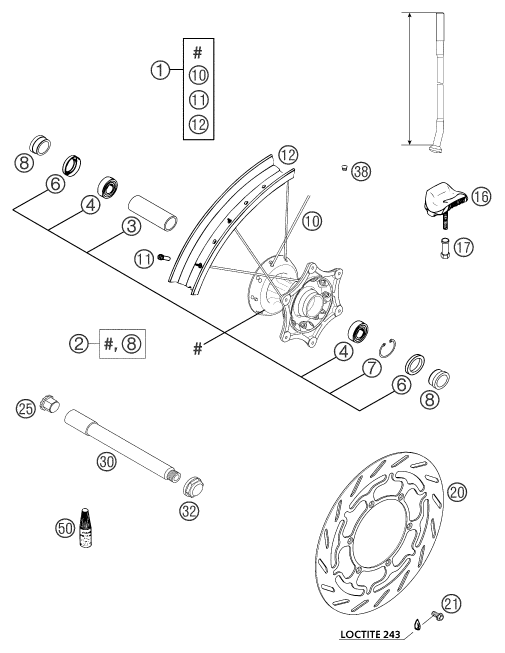 Sprängskiss: Front Wheel – KTM 640 LC4 ENDURO ORANGE 12L 2004