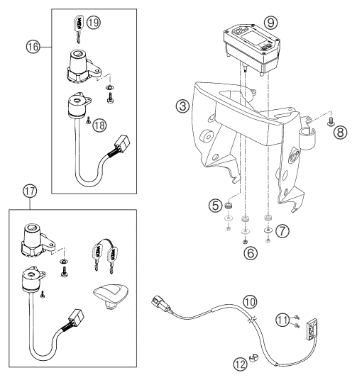 Sprängskiss: Instruments / Lock System – KTM 640 LC4 SUPERMOTO BLACK 2003