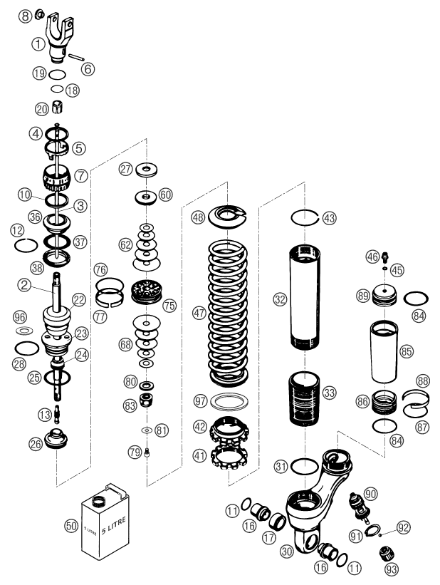 Sprängskiss: Shock Absorber Disassembled – KTM 660 RALLYE FACTORY REPL. 2003