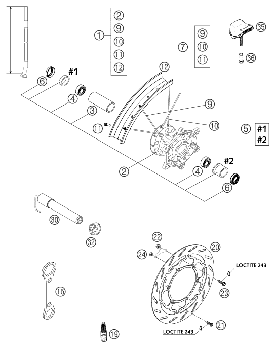 Sprängskiss: Front Wheel – KTM 660 RALLYE FACTORY REPL. 2003