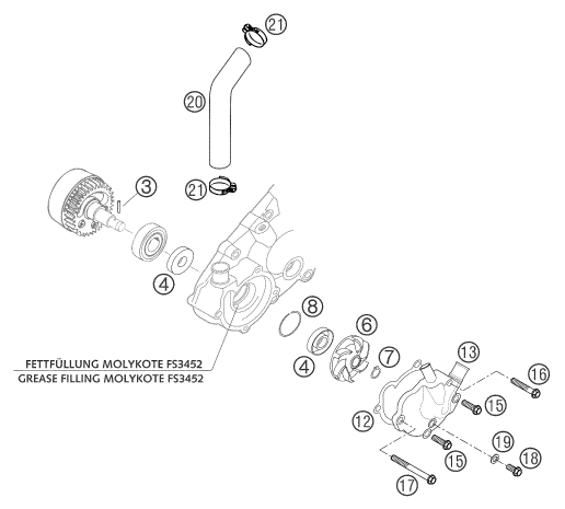 Sprängskiss: Water Pump – KTM 660 RALLYE FACTORY REPL. 2003
