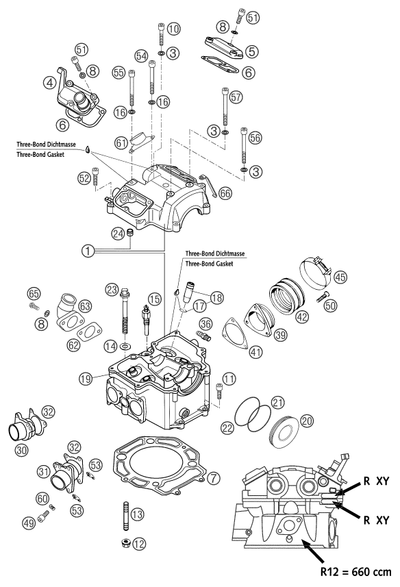 Sprängskiss: Cylinder Head – KTM 660 RALLYE FACTORY REPL. 2003