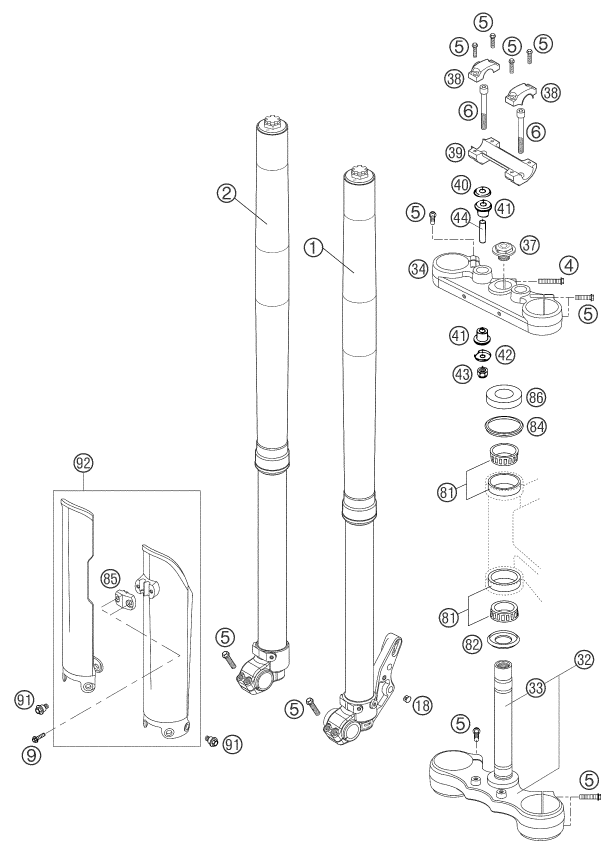 Sprängskiss: Front Fork, Triple Clamp – KTM 660 SMC 2003