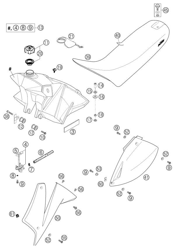 Sprängskiss: Tank, Seat – KTM 660 SMC 2003