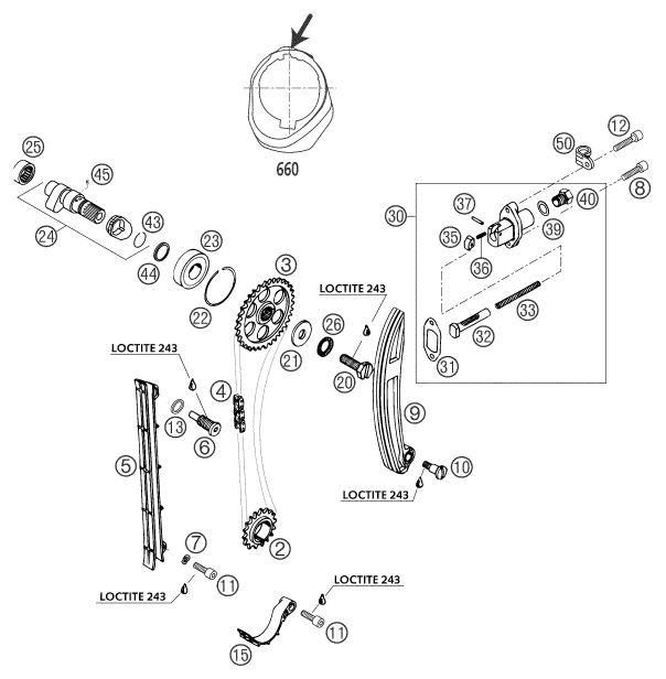 Sprängskiss: Timing Drive – KTM 660 SMC 2003