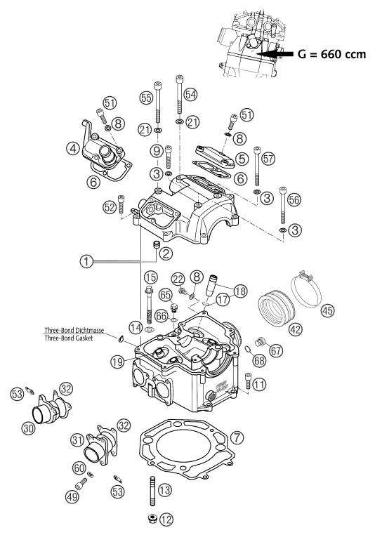 Sprängskiss: Cylinder Head – KTM 660 SMC 2003