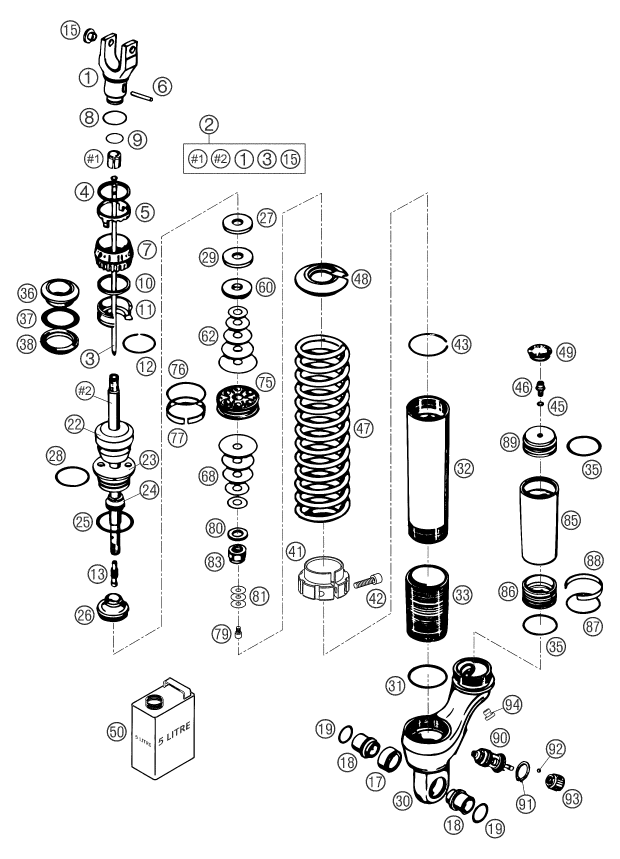 Sprängskiss: Shock Absorber Disassembled – KTM 640 DUKE II BLACK 2003