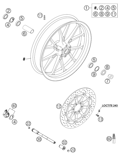 Sprängskiss: Front Wheel – KTM 640 DUKE II BLACK 2003