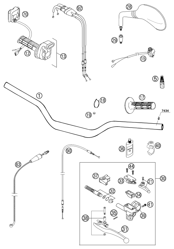 Sprängskiss: Handlebar, Controls – KTM 250 EXC RACING 2003