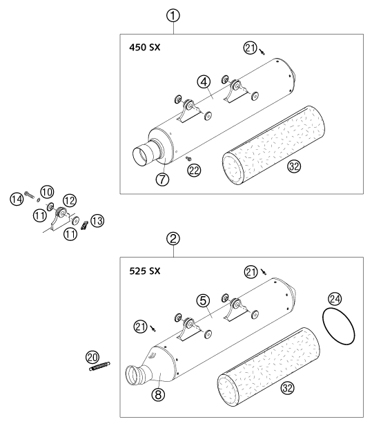 Sprängskiss: Exhaust System – KTM 540 SXS RACING 2003