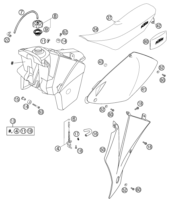 Sprängskiss: Tank, Seat – KTM 250 EXC RACING 2003