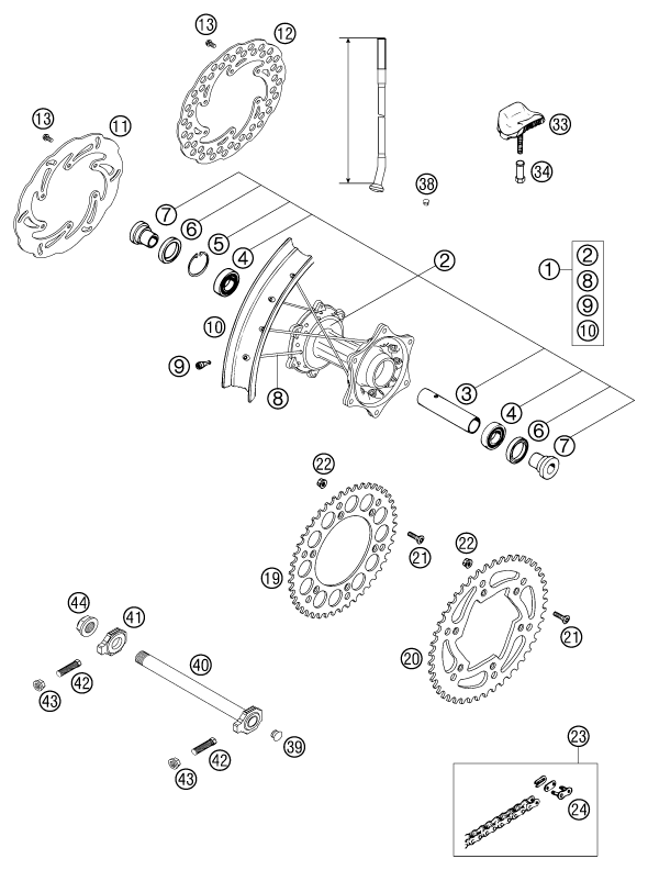 Sprängskiss: Rear Wheel – KTM 250 EXC RACING 2003