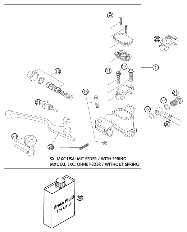 Sprängskiss: Front Brake Control – KTM 250 EXC RACING 2003