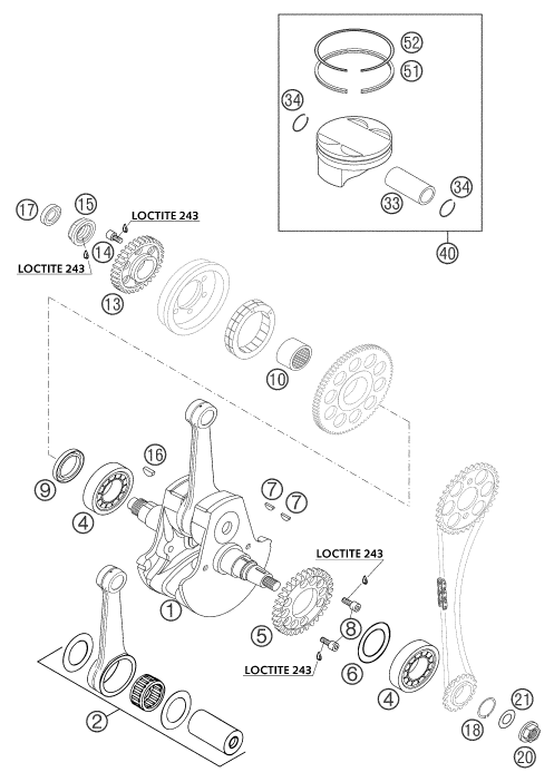 Sprängskiss: Crankshaft, Piston – KTM 540 SXS RACING 2003