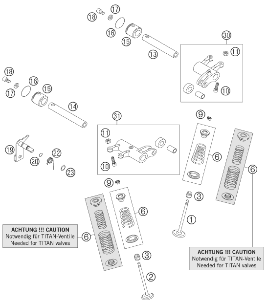 Sprängskiss: Valve Drive – KTM 525 EXC RACING 2003