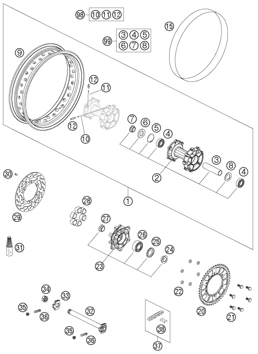 Sprängskiss: Rear Wheel – KTM 950 ADVENTURE SILVER 2003