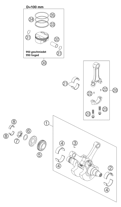 Sprängskiss: Crankshaft, Piston – KTM 950 ADVENTURE SILVER 2003