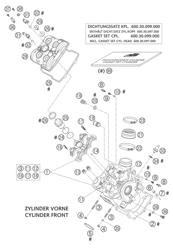 Sprängskiss: Cylinder Head Front – KTM 950 ADVENTURE SILVER 2003