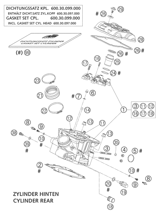 Sprängskiss: Cylinder Head Rear – KTM 950 ADVENTURE SILVER 2003