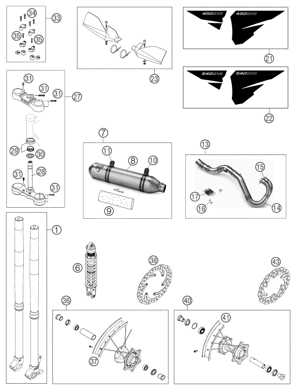 Sprängskiss: New Parts – KTM 540 SXS RACING 2003