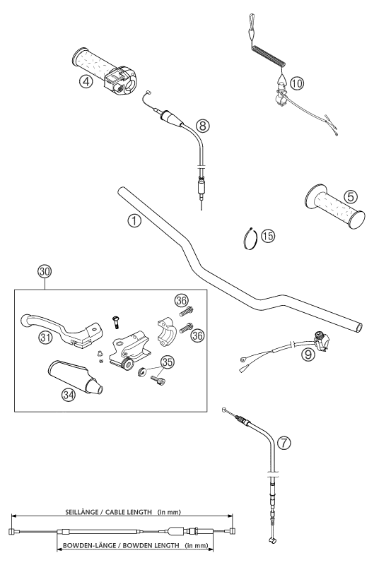 Sprängskiss: Handlebar, Controls – KTM 50 MINI ADVENTURE 2004