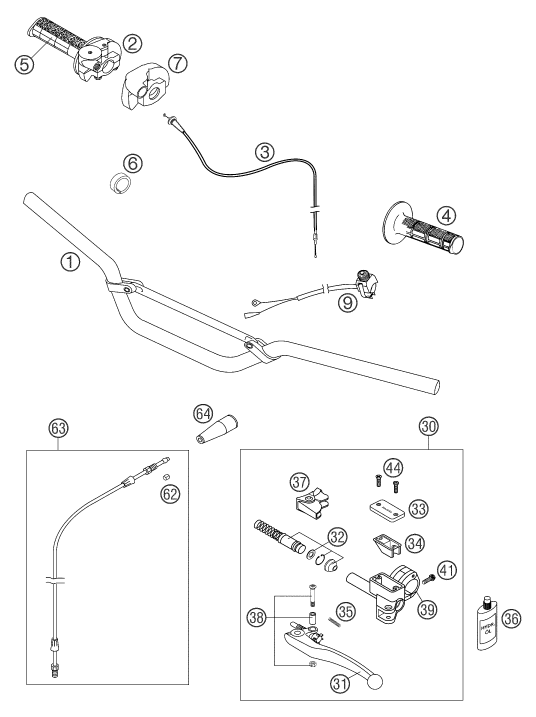 Sprängskiss: Handlebar, Controls – KTM 65 SX 2006