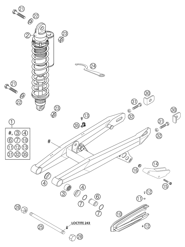 Sprängskiss: Swing Arm – KTM 65 SX 2004