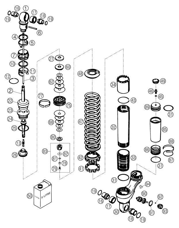 Sprängskiss: Shock Absorber Disassembled – KTM 65 SX 2006