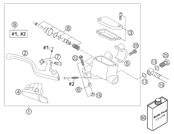 Sprängskiss: Front Brake Control – KTM 105 SX 2004