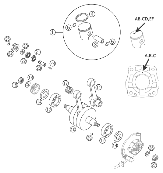 Sprängskiss: Crankshaft, Piston – KTM 65 SX 2004