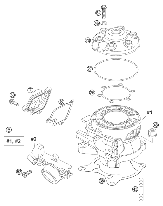 Sprängskiss: Cylinder, Cylinder Head – KTM 105 SX 2004