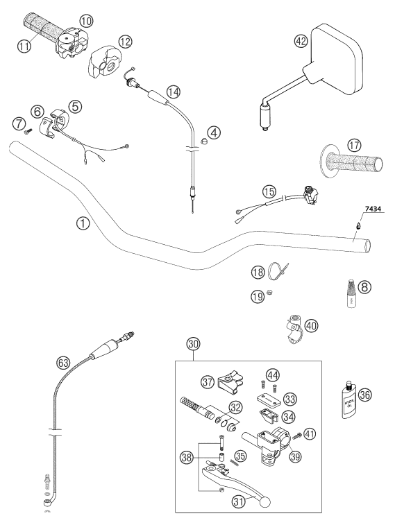 Sprängskiss: Handlebar, Controls – KTM 125 EXC SIX-DAYS 2004