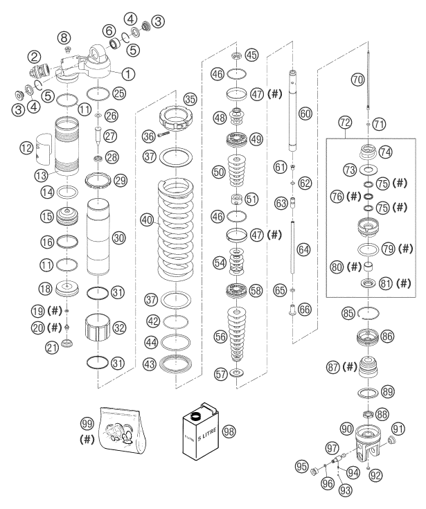 Sprängskiss: Shock Absorber Disassembled – KTM 125 EXC SIX-DAYS 2004