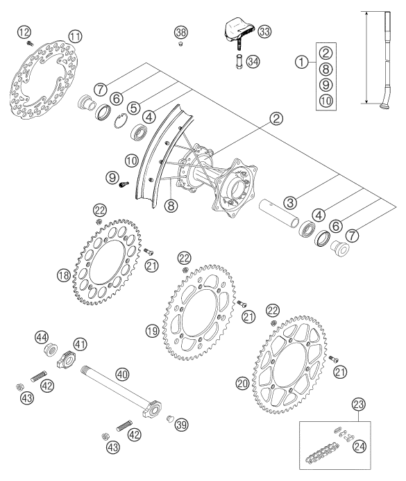 Sprängskiss: Rear Wheel – KTM 125 EXC SIX-DAYS 2004