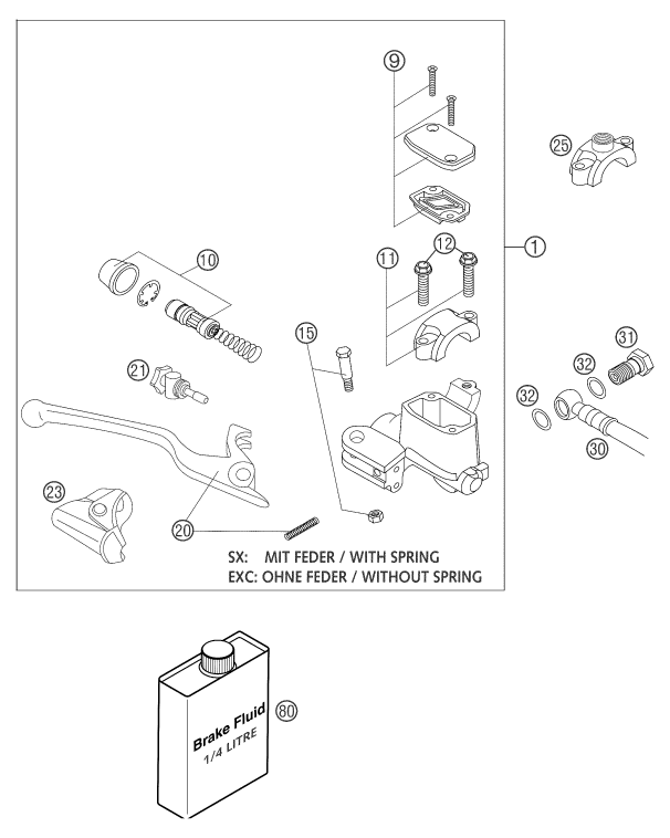 Sprängskiss: Front Brake Control – KTM 125 EXC SIX-DAYS 2004