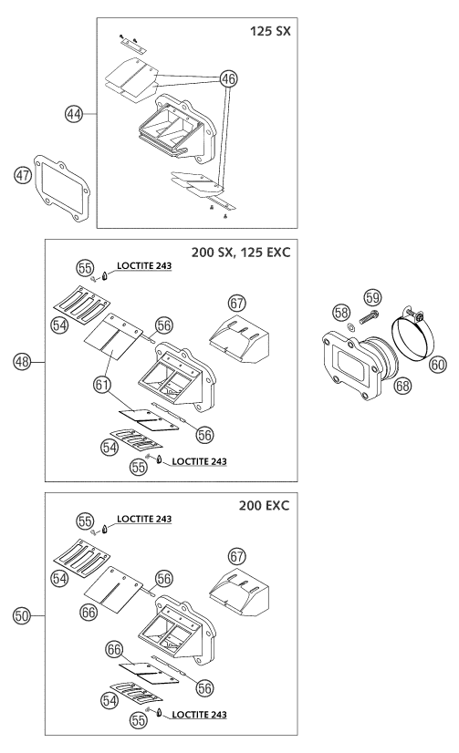 Sprängskiss: Reed Valve Case – KTM 125 EXC SIX-DAYS 2004