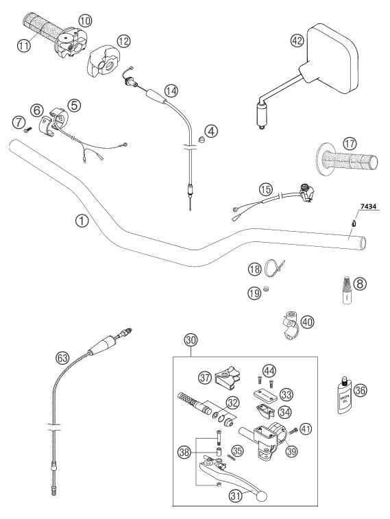 Sprängskiss: Handlebar, Controls – KTM 250 SX 2004