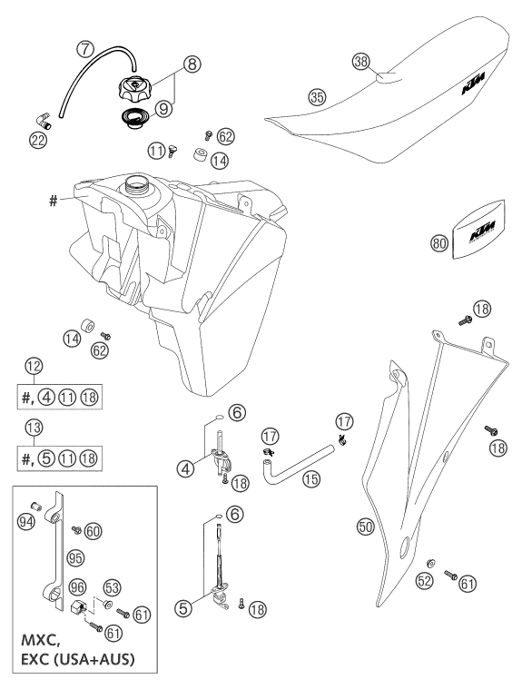 Sprängskiss: Tank, Seat – KTM 250 SX 2004